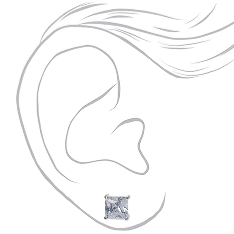 Silver-tone Cubic Zirconia 7mm Square Stud Earrings