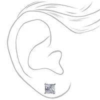 Silver-tone Cubic Zirconia 7mm Square Stud Earrings