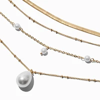 Gold-tone Chain & Pearl Multi-Strand Necklace 