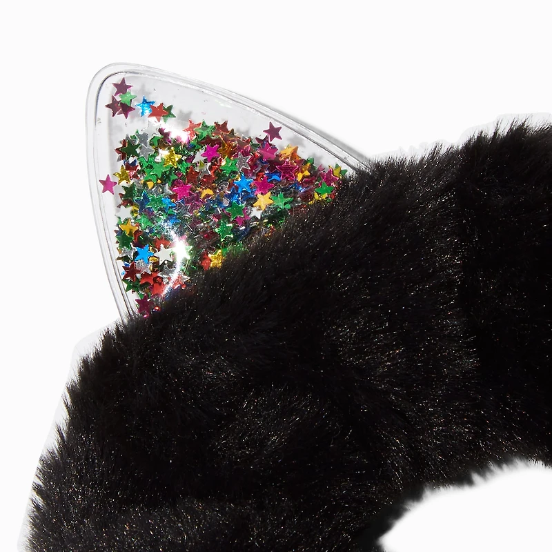 Black Furry Confetti Cat Ear Medium Hair Scrunchie 
