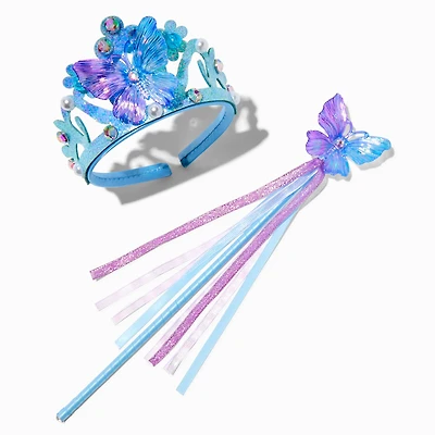 Claire's Club Iridescent Blue Butterfly Crown & Wand - 2 Pack