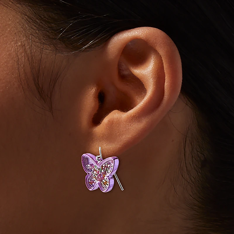 Pink Butterfly Confetti Shaker Drop Earrings
