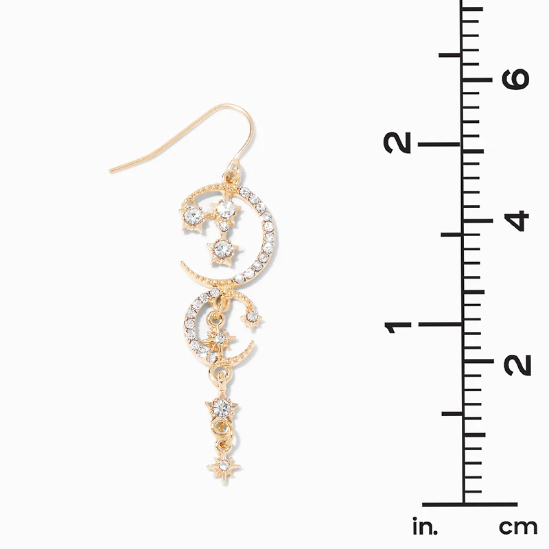 Gold-tone Starburst Moon 2" Drop Earrings
