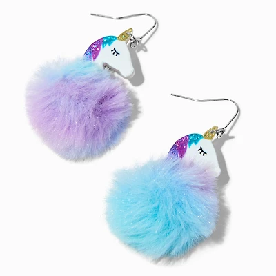 Purple & Blue Unicorn Pom 2" Drop Earrings