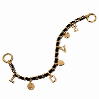 "Love" Charmy Black & Gold-tone Woven Chain Bag Charm