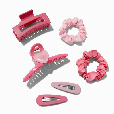 Pink Mixed Scrunchie & Hair Clip Set - 6 Pack