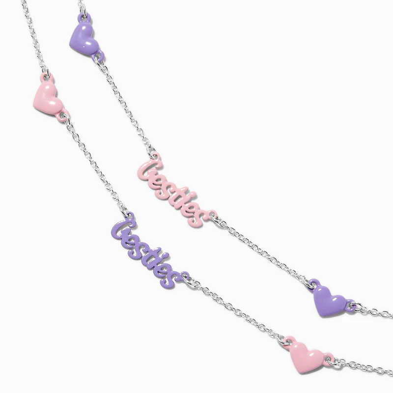 Best Friends Pink & Purple Besties Heart Pendant Necklaces - 2 Pack