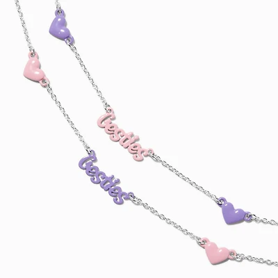 Best Friends Pink & Purple Besties Heart Pendant Necklaces - 2 Pack