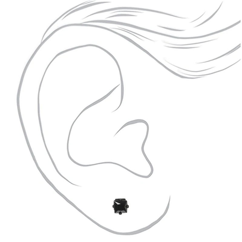 Black Cubic Zirconia 4mm Square Stud Earrings
