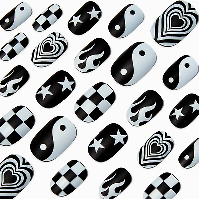 Black & White Y2K Medium Oval Vegan Faux Nail Set - 24 Pack