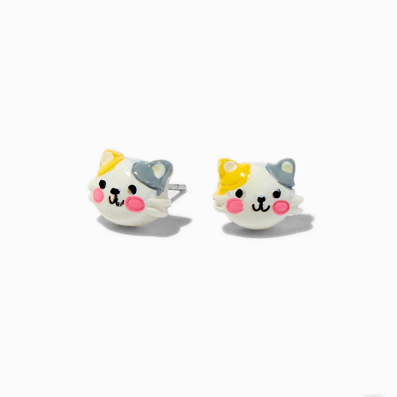 Orange & Gray Cat Stud Earrings 