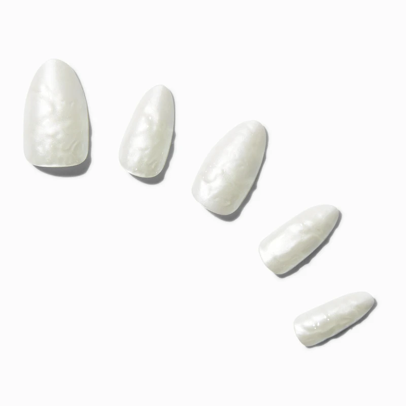 White Glazed Almond Vegan Faux Nail Set - 24 Pack