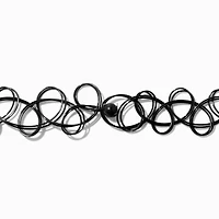 Silver-tone Cross Black Tattoo Choker Necklace
