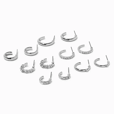 Silver-tone Crystal Hoops