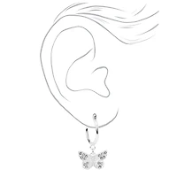Silver-tone Filigree Butterfly 10mm Hoop Earrings