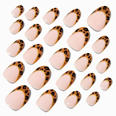Cheetah French Tip Stiletto Press On Vegan Faux Nail Set - 24 Pack