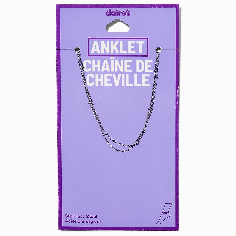 Silver-tone Stainless Steel Multi-Strand Ball Chain Anklet