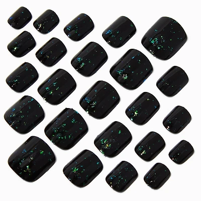 Green Foil Black Square Press On Vegan Faux Nail Set - 24 Pack