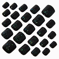 Green Foil Black Square Press On Vegan Faux Nail Set - 24 Pack