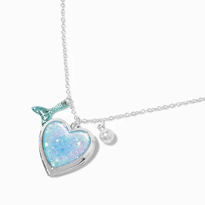 Mermaid Glitter Heart Locket Pendant Necklace