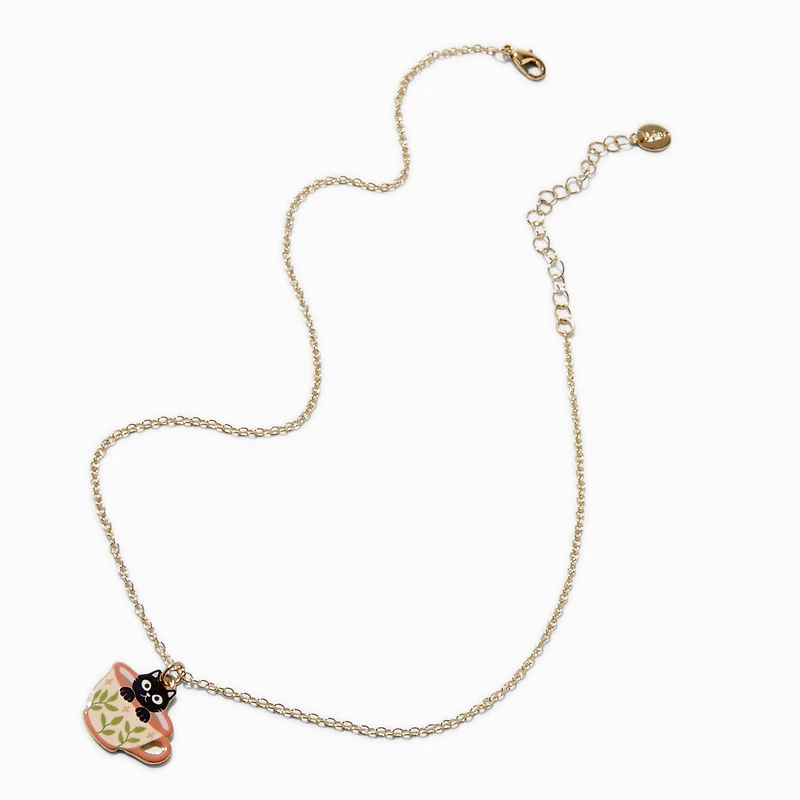 Black Cat Teacup Pendant Necklace