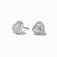 Silver-tone Heart Cubic Zirconia Stud Earrings