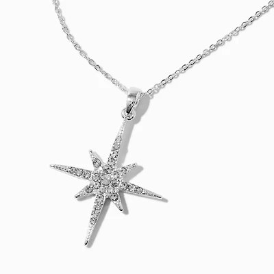 Silver-tone Star Burst Pendant Necklace