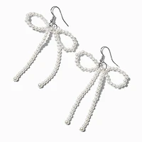 White Pearl Bow 3" Drop Earrings 