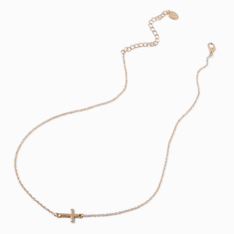 Gold-tone Sideways Cross Pendant Necklace