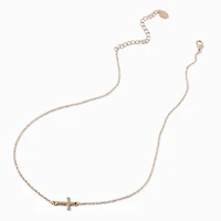 Gold-tone Sideways Cross Pendant Necklace