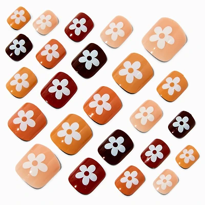 Neutral Flower Square Press On Vegan Faux Nail Set - 24 Pack