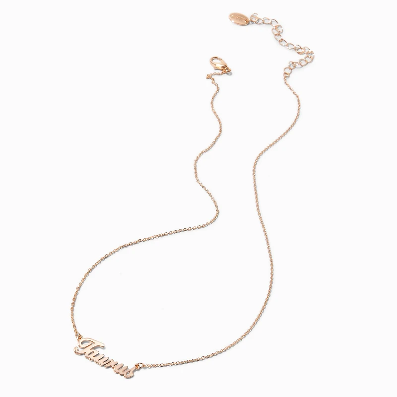 Gold-tone Script Zodiac Pendant Necklace - Taurus 