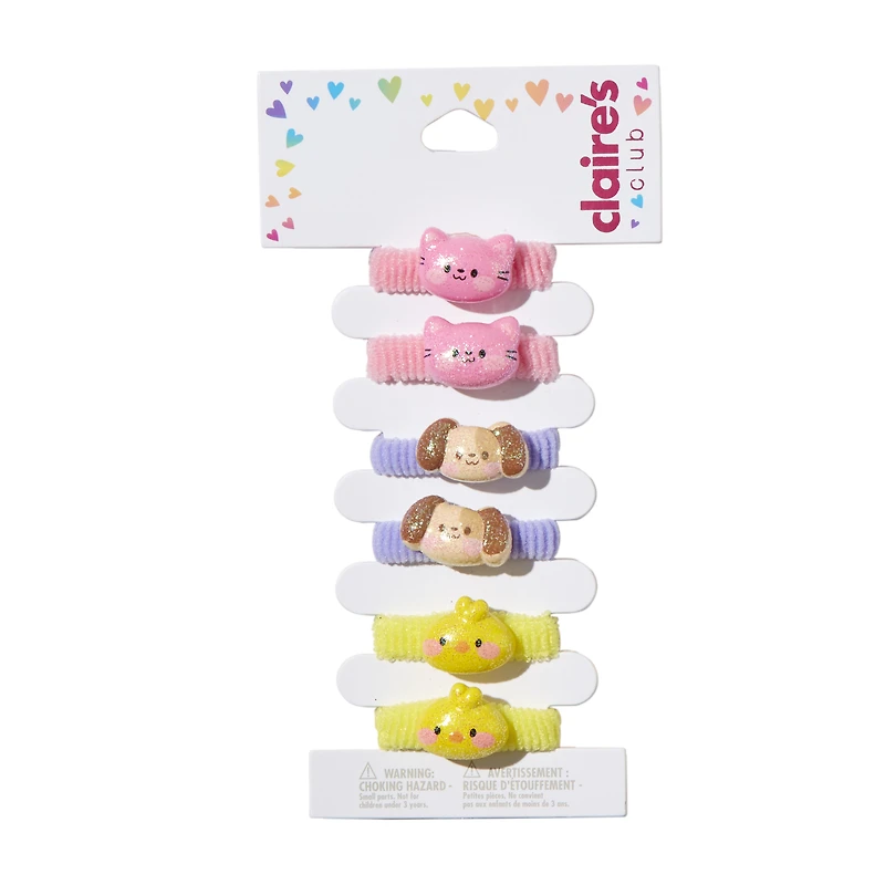 Claire's Club Glitter Critter Ribbed Hair Ties - 6 Pack