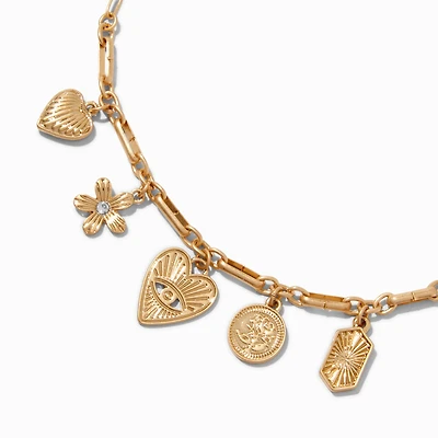 Gold-tone Evil Eye Charm Choker Necklace