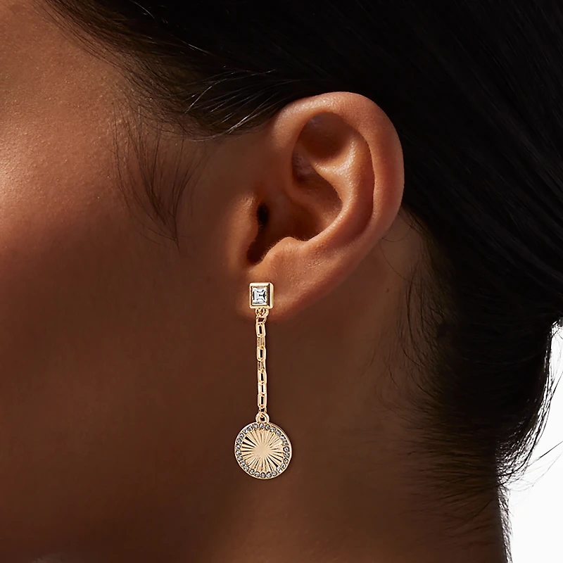 Gold-tone Chain Crystal Round Drop Earrings