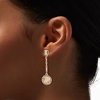 Gold-tone Chain Crystal Round Drop Earrings