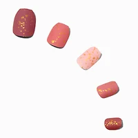 Pink & Gold Foil Coffin Press On Vegan Faux Nail Set - 24 Pack