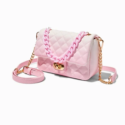 Quilted Light Pink Ombré Dual Strap Crossbody Bag