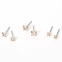 Rose Gold-tone Cubic Zirconia 3mm, 4mm, & 5mm Round Stud Earrings - 3 Pack
