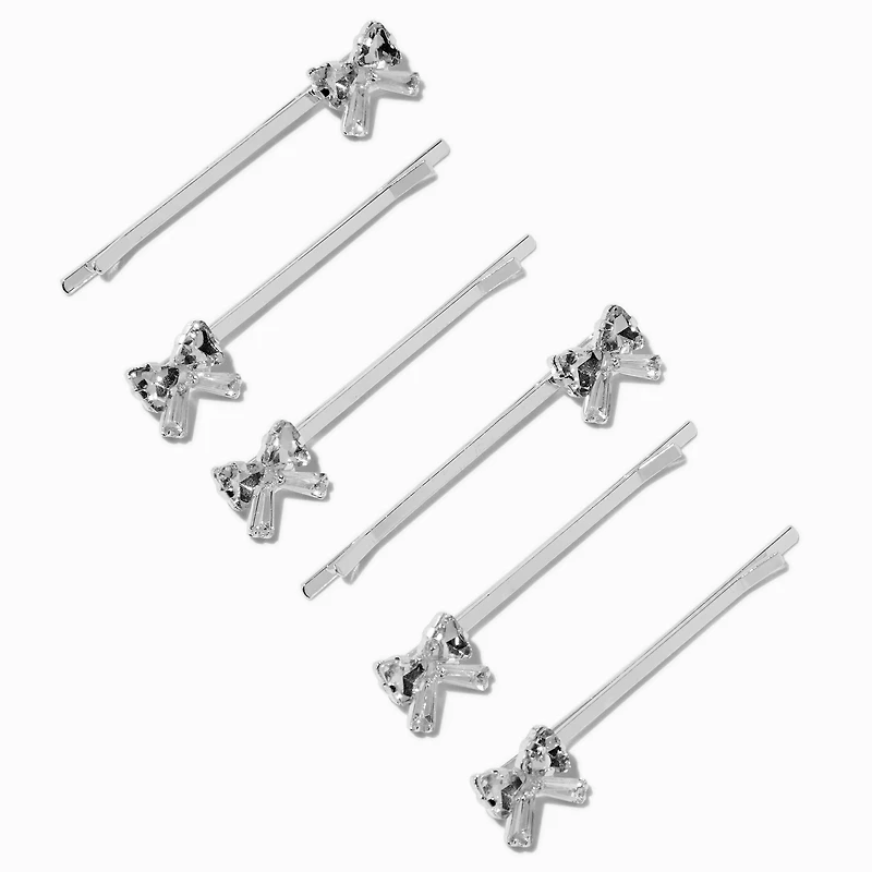 Silver Cubic Zirconia Bow Hair Pins - 6 Pack