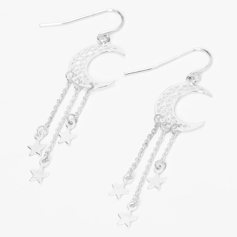 Silver-tone Filigree Moon 2" Drop Earrings