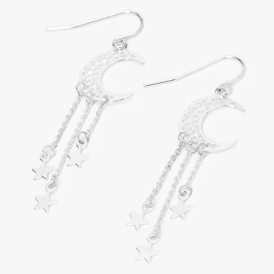 Silver-tone Filigree Moon 2" Drop Earrings