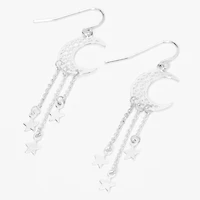Silver-tone Filigree Moon 2" Drop Earrings