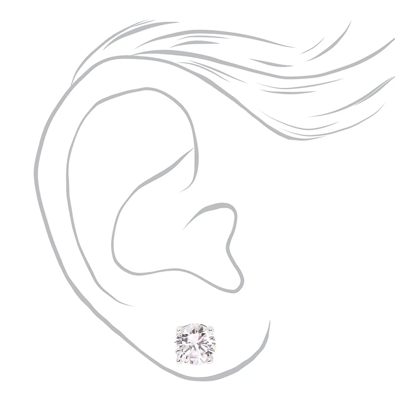 Silver-tone Cubic Zirconia 6mm, 7mm, & 8mm Round Stud Earrings - 3 Pack