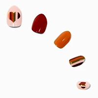 Earth Tone Striped Heart Stiletto Press On Vegan Faux Nail Set - 24 Pack