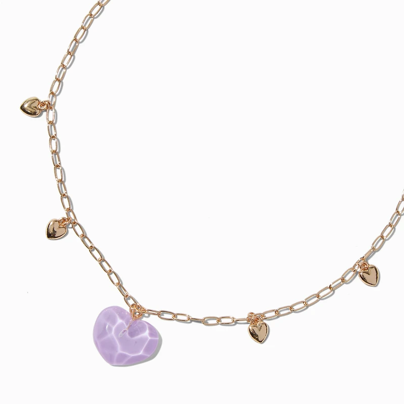 Gold-tone Purple Heart Pendant Necklace