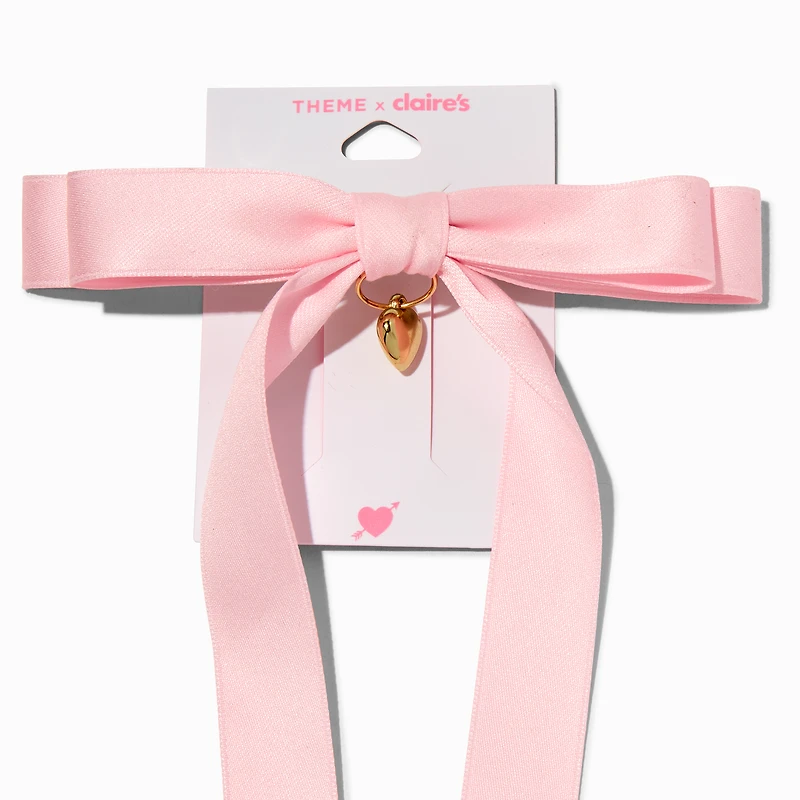 T H E M E x Claire's Pink Long Tail Gold-tone Heart Charm Hair Bow Clip