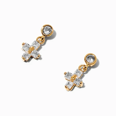 C LUXE by Claire's 18kt Gold Plated Cubic Zirconia Bezel Cross Stud Earrings