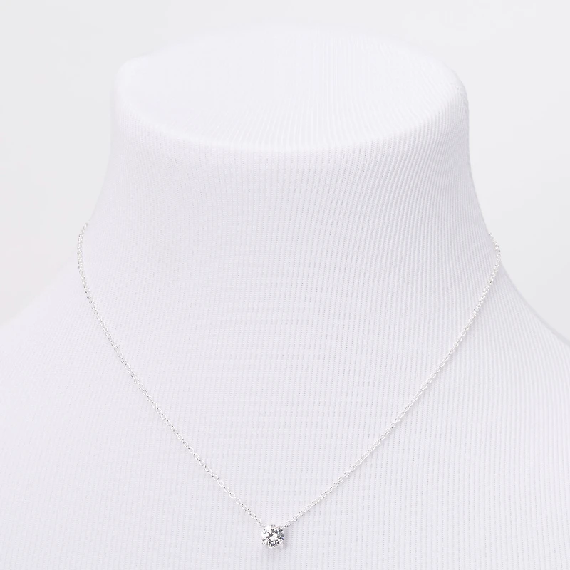 Silver-tone Cubic Zirconia 6mm Pendant Necklace