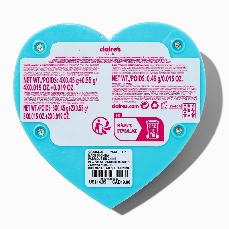 Claire's Club Blue Butterfly Heart Mechanical Lip Gloss Set